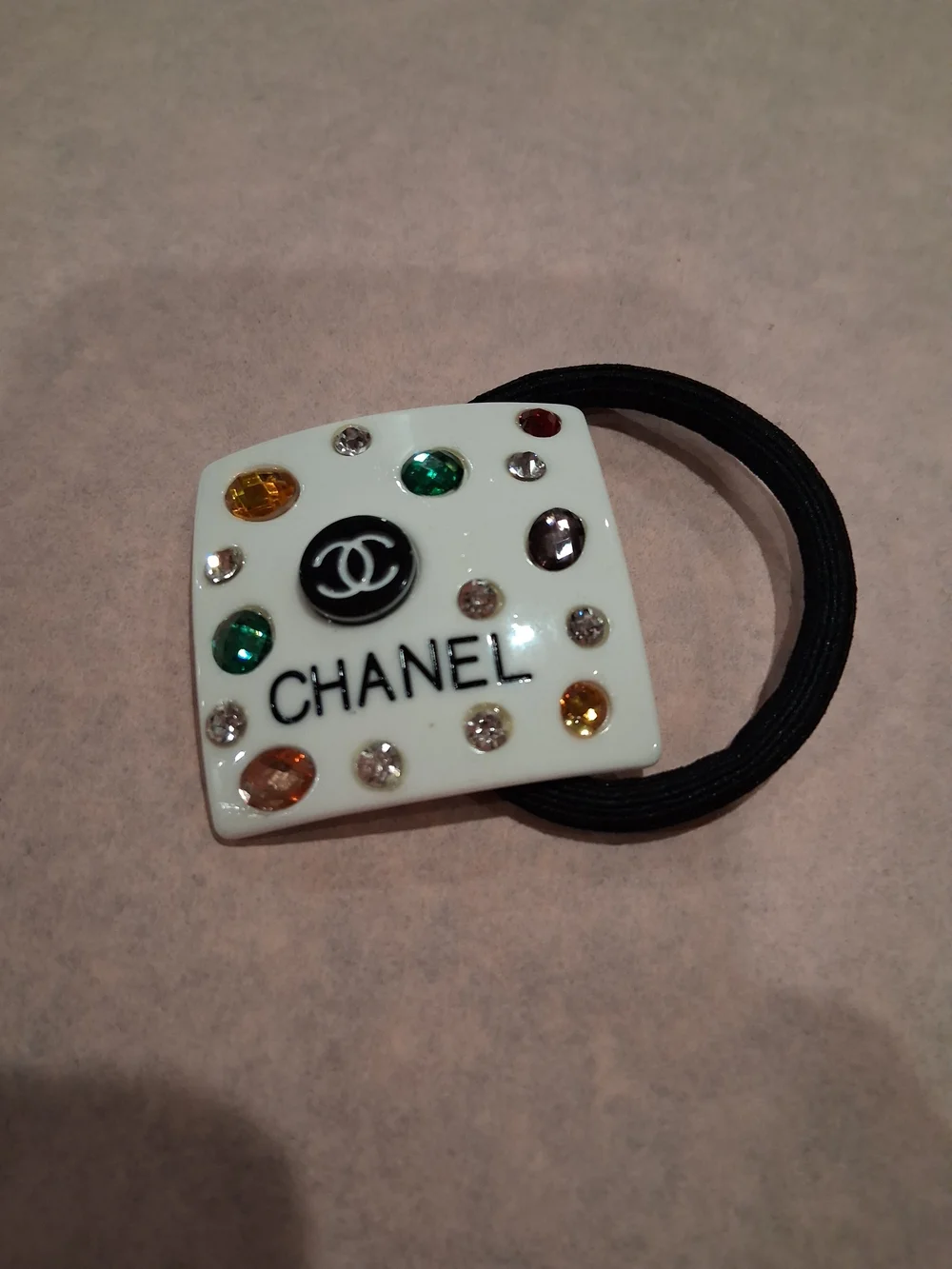 RARE CHANEL GWP White Jeweled Hair Tie.